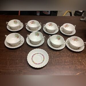 Royal Doulton Evesham Pattern Cream Soup Bowl with Handles and Saucer Set of 8